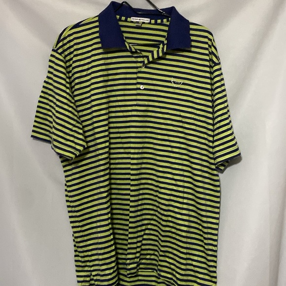 Peter Millar MENS size XL Blue and Yellow Polo Shirt Sporty Stripes Clean - Picture 6 of 9